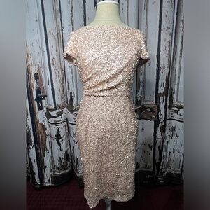 Adrianna Papell Rose Gold Sequin Midi Dress